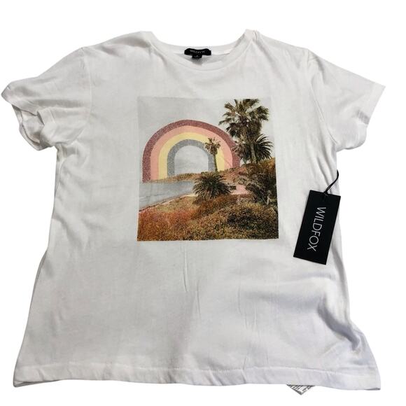 NWT Wildfox White Rainbow Coast KeKe T Shirt Graphic Print Relaxed Fit Baby Soft - Picture 4 of 16